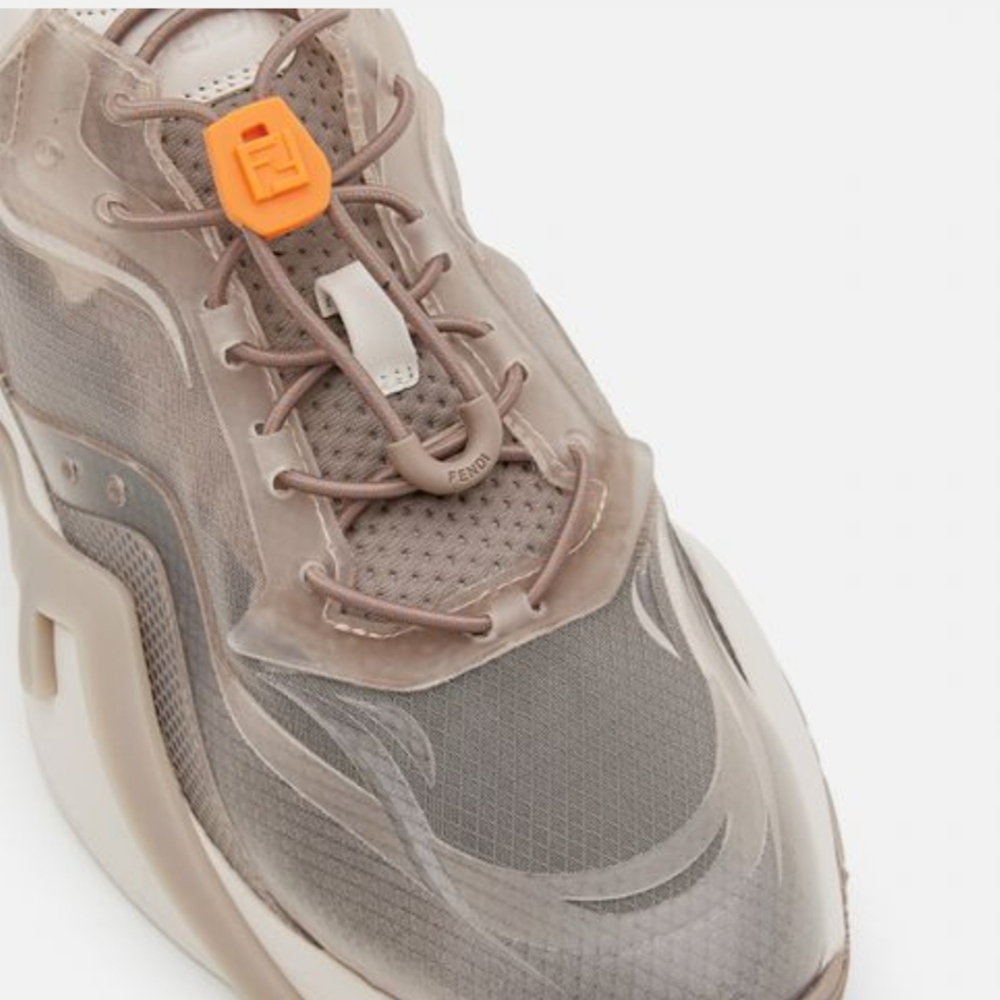 NWT$930 Fendi FLOW Beige Nylon Lowtop Leather Running Sneakers Sz US 12 Fendi 11 - Picture 3 of 16
